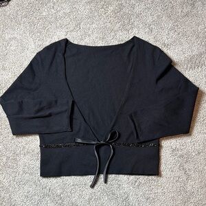 Black Tie-Front Cardigan with beaded detail